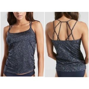 Athleta Aqualuxe Batik Blousy Tankini strappy swim top size S